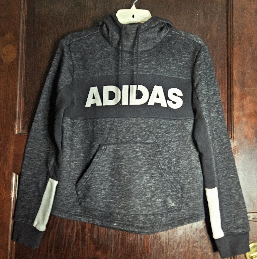 EUC Adidas Charcoal Hoodie with White Logo - Size S